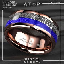 8/6mm Rose Gold Tungsten Ring Lasurite Fine Plated Metal ATOP Mens Wedding Band