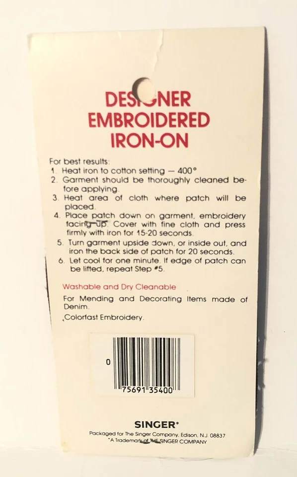 Vintage Singer Designer Embroidered Iron-On FROG LILY PAD on Denim NEW Old Stock - Image 2 of 2