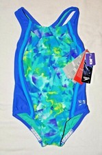 New Speedo swimsuit one-piece No wedgie Racing Youth 5 6x girls New Aqua blue