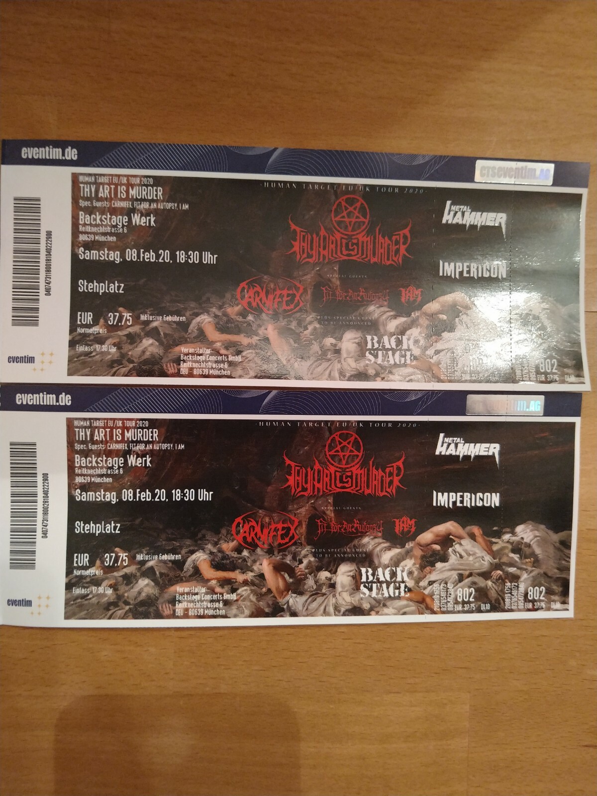 2 Tickets Thy Art Is Murder Munchen 8 2 20 Backstage Ebay