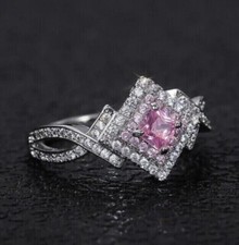 Princess Cut Simulated Sapphire Women's Stunning Halo Ring 14K White Gold Plated