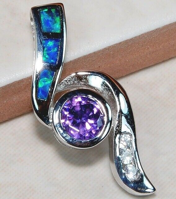 2CT Amethyst & Australian Opal 925 Sterling Silver Pendant OP2