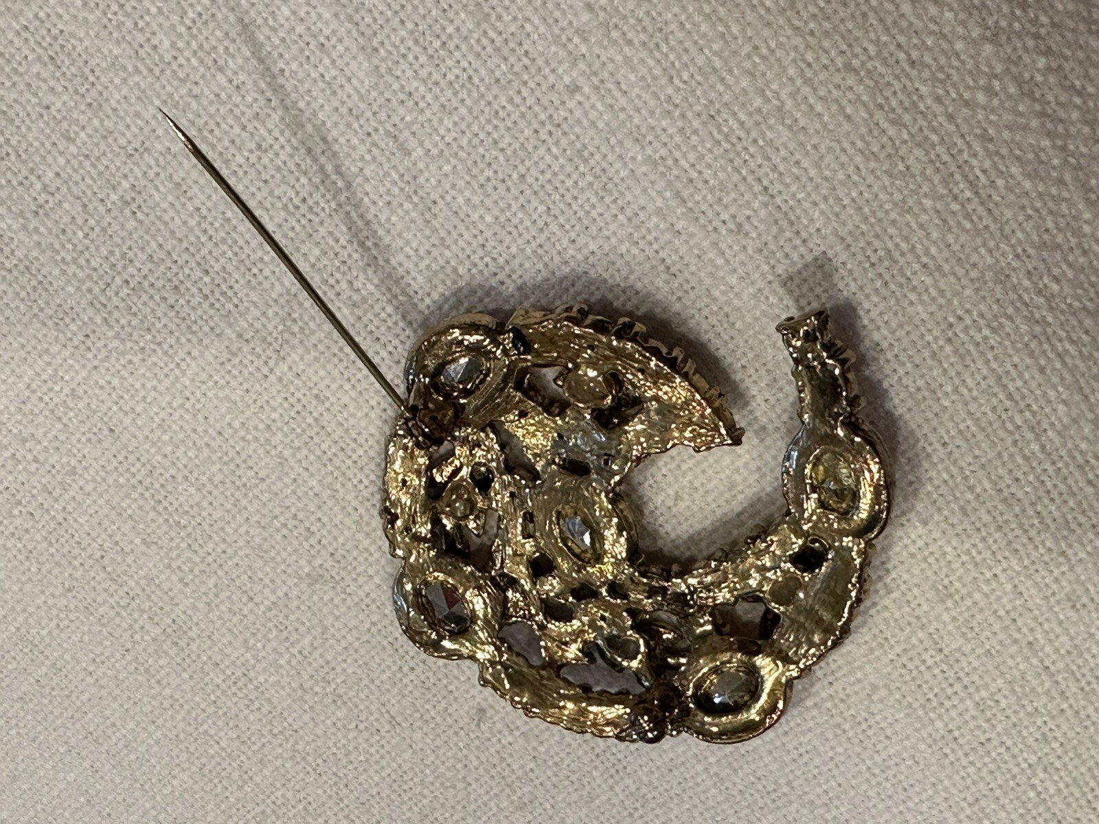 Beautiful Large Brooch Crescent Shape Layered wit… - image 5