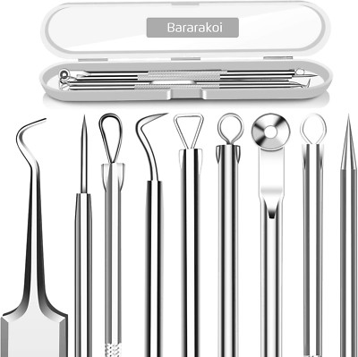 5PCS Blackhead Remover Comedone Extractor Curved Tweezers Kit Pimple Acne Tools 