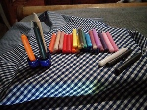 CERAMIC CHIME SPELL CANDLE HOLDERS W/ CANDLES RITUALISTIC MULTI-COLOR WICCAN