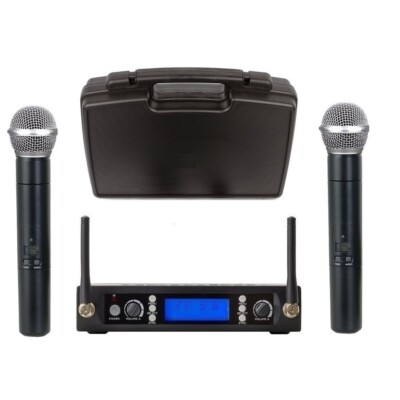 UHF Professional Dual Cordless Wreless Vocal Microphone mic Mike System ...