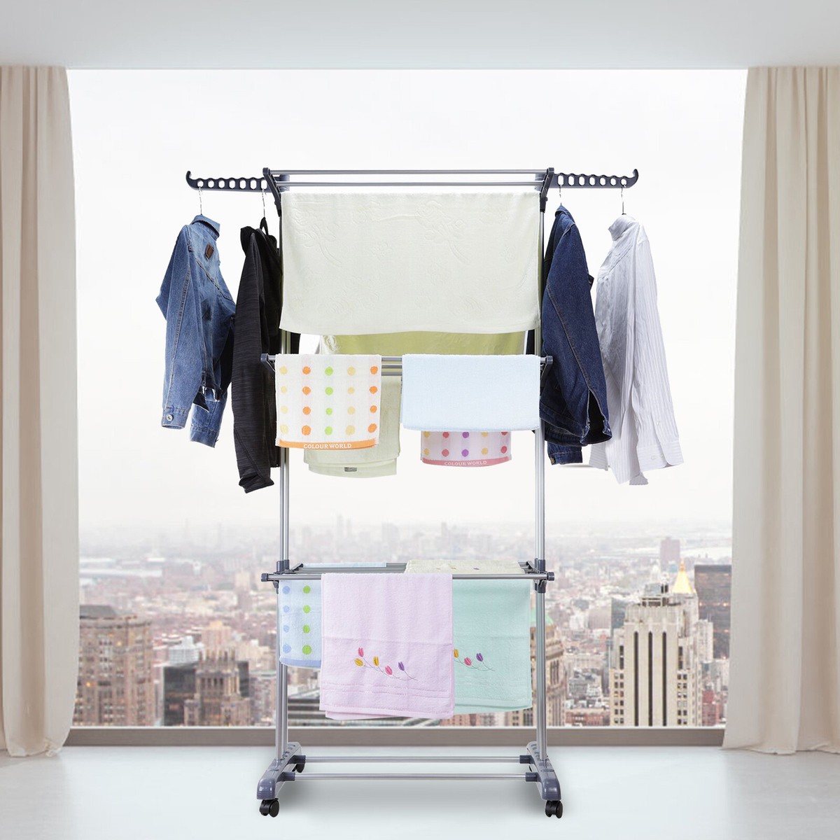 Clothes Drying Rack 3-Tier Collapsible Rolling Dryer Clothes - Main Image