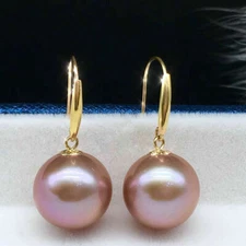 AAA 16mm  Australian South Sea Pink Shell Pearl Earrings 14k Gold +box