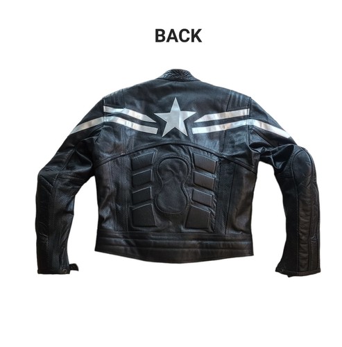Marvel Captain America Motorcycle Leather Jacket Black Cow Hide Protection Armor - Foto 2 di 10