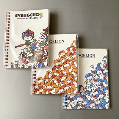 Set of 3! Hello Kitty x EVANGELION Rei Ayanami Asuka B6 5.2''x7'' Rings Notebook