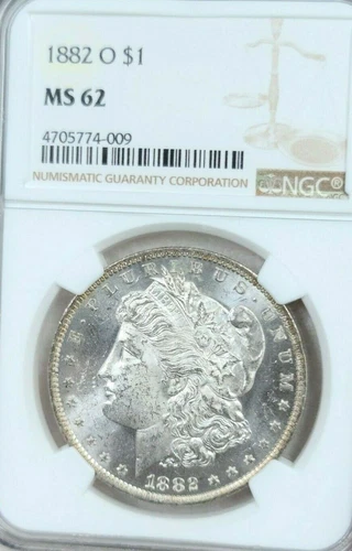 1882 O MORGAN SILVER 1 DOLLAR S$1 NGC MS 62 BRIGHT BEAUTIFUL SURFACES