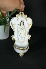 Antique french vieux paris porcelain holy water font madonna religious Rare