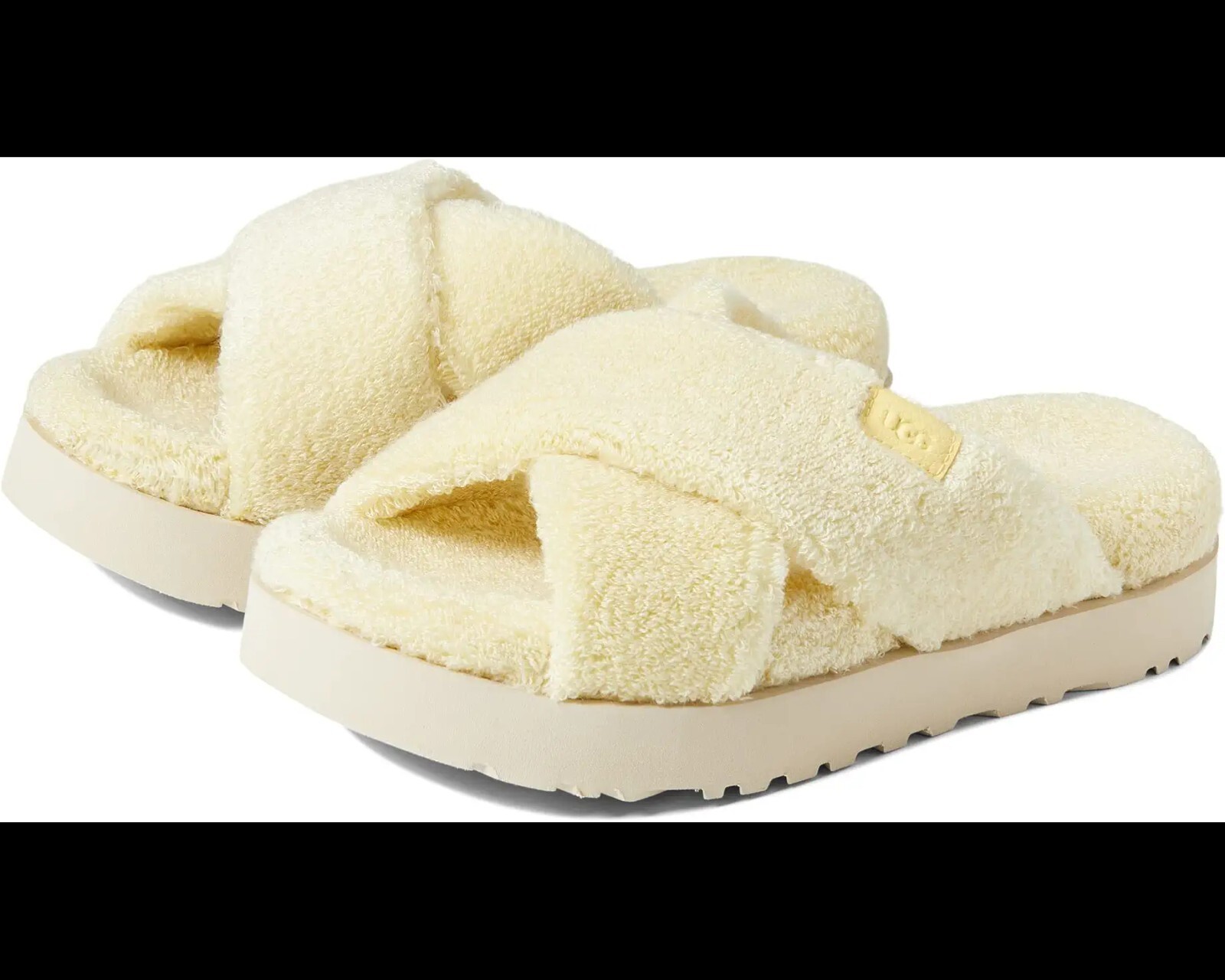 PANTOFOLA D’ORO UGG Fuzz Sugar Terry Cross Banana Pudding Giallo Ciabatte Slide Taglia 7