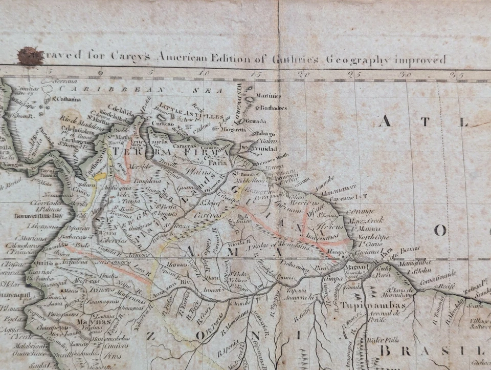 Un mapa de América del Sur por Mathew Carey antiguo original 1795 Foto 4 de 4