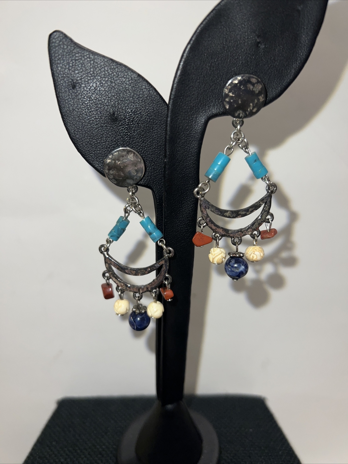 Silvertone cascade Beaded Chain post stud dangle … - image 2