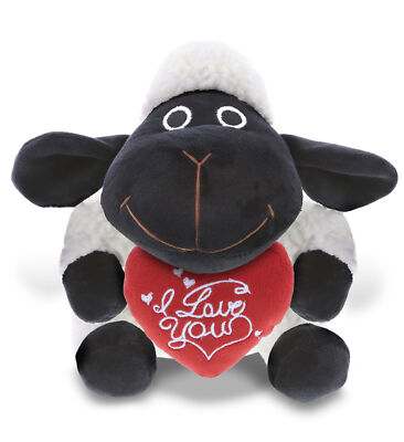 DolliBu I LOVE YOU Plush Black Nose Sheep - Cute Animal with Heart - 6 Inches