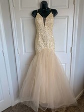 Cream White Beaded Prom Dress Long size 8/10