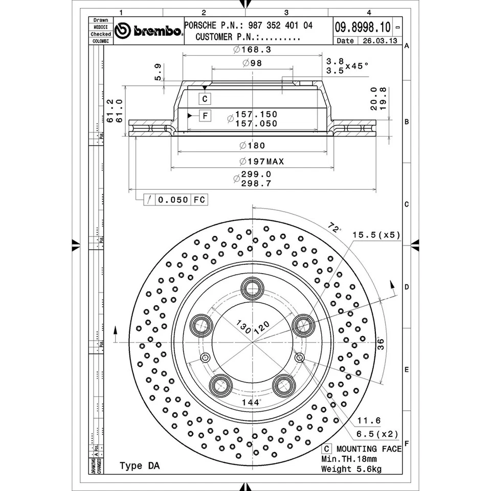 Brembo Rear Brake Rotors Brake Pads Kit fits Porsche Boxster Porsche 2005-2016 - Image 2 of 4
