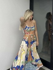 Christian Lacroix Women's Farm Dress S Rio Linen Blue Alemais Zimmermann Style
