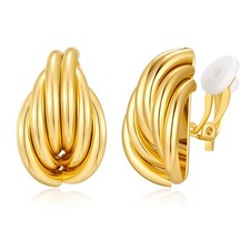 Chunky Gold Knot Clip Earrings for Women Gold Geometric Earrings Trendy Twisted