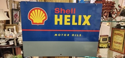 Vintage 90s Shell Helix Motor Oil Metal Sign Double Sided 22.5'' X 16''