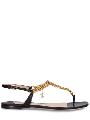Tom Ford - 10mm Zenith leather & chain flat sandals - Black