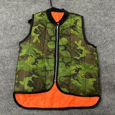 Unbranded Hunting Vest Mens Size Medium Camo Blaze Orange Reversible Quilted Zip