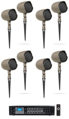(8) JBL GSF3-TN 6.5'' Landscape Ground Stake/Wall 70v Commercial Speakers+Amp