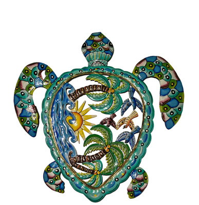 23 inches Antoine- Full of Colors Turtle Scene Hand Made Metal Drum Artwork