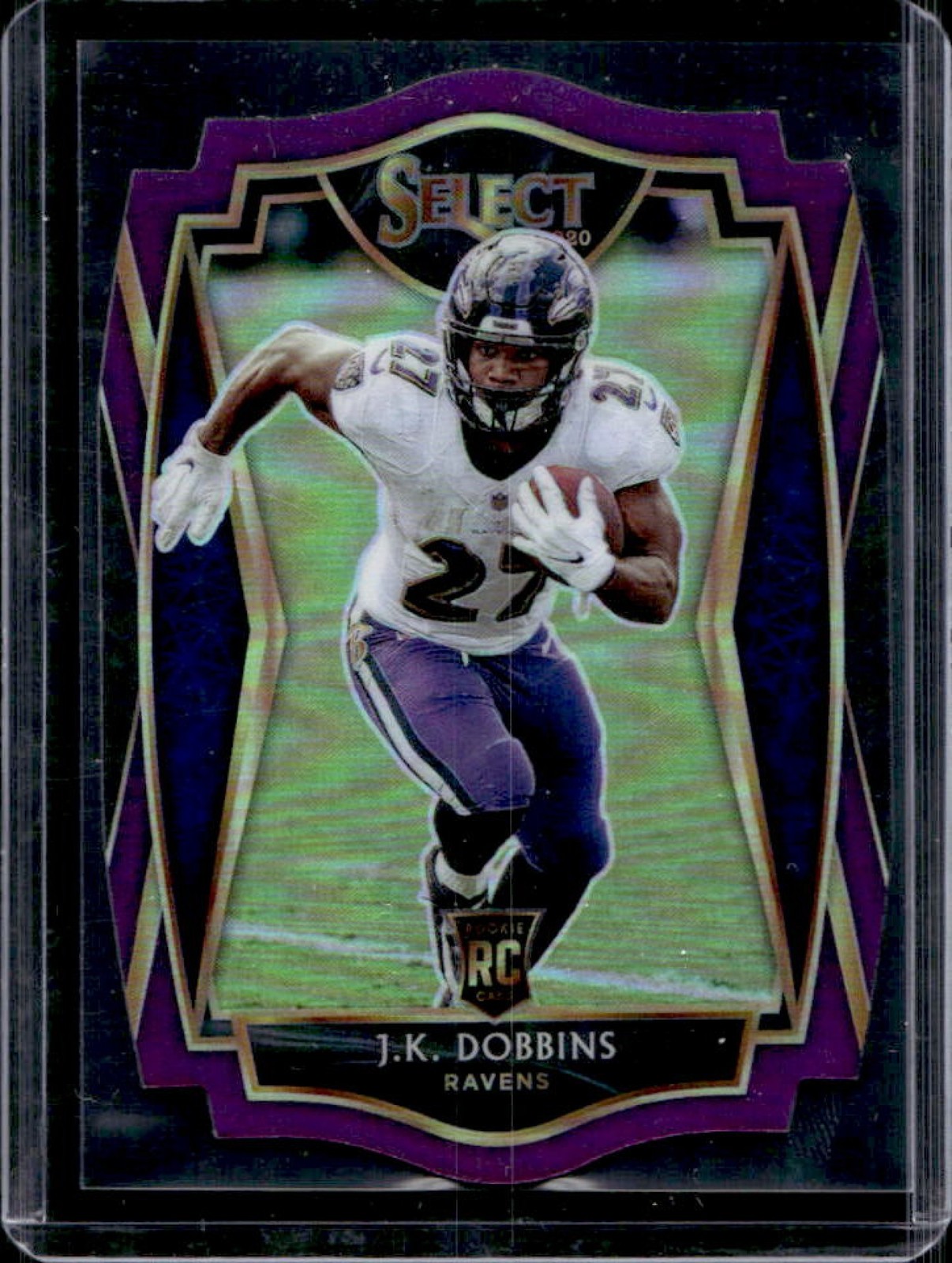 2020 Panini Select J.K. Dobbins RC Purple Prizm Die Cut Premier Level #152