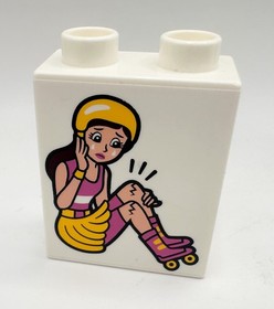 Lego Duplo White Block Brick, Injured Female Rollerblader, Double-Sided 10605