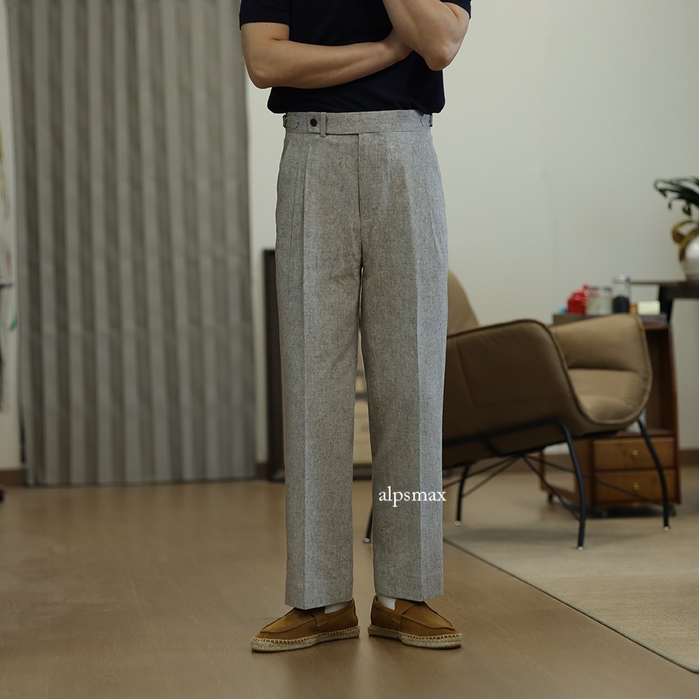 Men's Gurkha Pants Adjustable Waist Linen Cotton Loose Straight Trousers