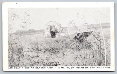 Vintage Airboat Ride Glader Park Tamiami Trail Florida RPPC Postcard
