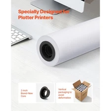 Wide Format Paper, 24 in x 150 ft Plotter Roll, 20 Rolls CAD Bond Rolls with 2 i