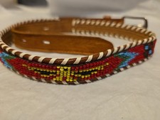 Vtg Hand Beaded Leather Belt Child Size Parrot Jungle Native American