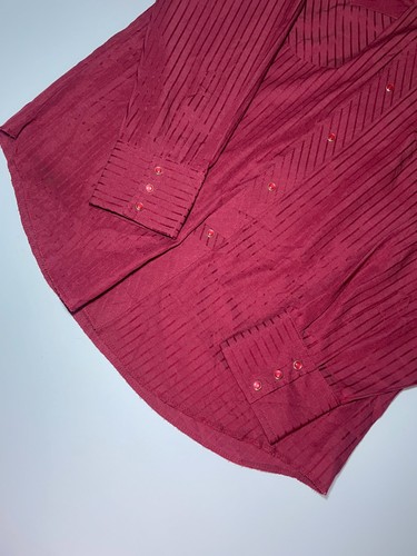 Wrangler Western Mens Size L Shirt Red Striped Long Sleeved Pearl Snap Vintage - Picture 4 of 10