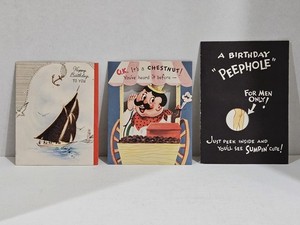 Vintage ~ Birthday Cards for Men ~ Lot Of 3 Assorted ~ Made in U.S.A. ~ Used