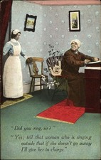 Man on screeching cat maid Bamforth comic ~ 1912 MYRTLE CALDWELL New Castle PA