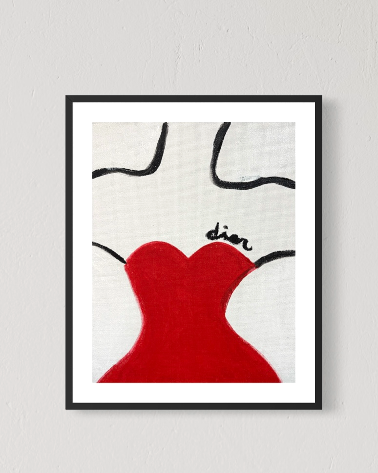 ORIGINAL Red Dress Dior Lady 8x10 Canvas Abstract Fashion Art
