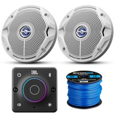 JBL AURA Bluetooth Receiver, 2x JBL 6.5" 180W Max Boat White Speakers Wire