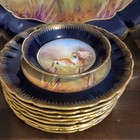 Limoges W Guerin Hand Painted Platter And 8 Plate Bird Cobalt Blue Gold Signed 