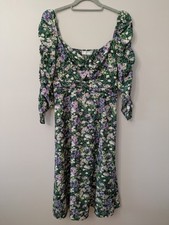 ASTR The Label Midi Dress L Floral Milkmaid Cottage Ruched Puff Sleeve Cutout
