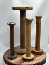 Antique Vintage 4 Textile Mill Spools Industrial Bobbins Primitive Decor