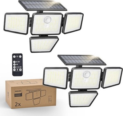 Philips Solar Security Light Outdoor, 196 LED Wall-Mounted Flood Light w/PIR Mot