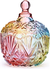 Colorful Glass Storage Jar with Lid, Candy & Cookie Jar, Jewelry Box, Buffet & B