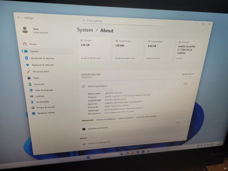 Lenovo ThinkCentre M910z 23.8" i7-7700 3.60GHz 8GB RAM 250GB SSD TOUCH WIN 11 - Image 2 of 4