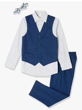 Van Heusen 4-PCS BOYS size 5T Suit Vest Pants w/ Bow Tie NAVY BLUE White