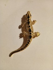 Swarovski  Rhinestone gecko Salamander Lizard Brooch w swan mark, black