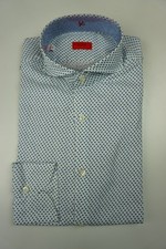 Isaia White Blue Geometric Long Sleeve Cotton Dress Shirt Sz 15.5/39 BRAND NEW