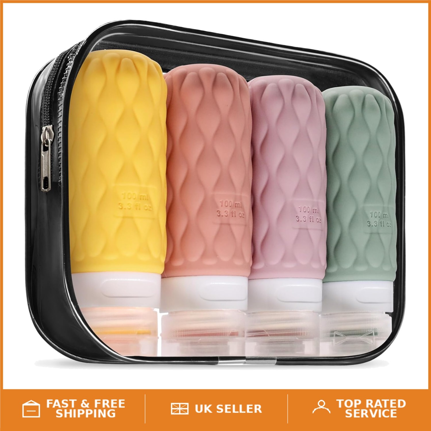 4-Pack 100ml Refillable Silicone Travel Bottles - TSA Approved Essentials